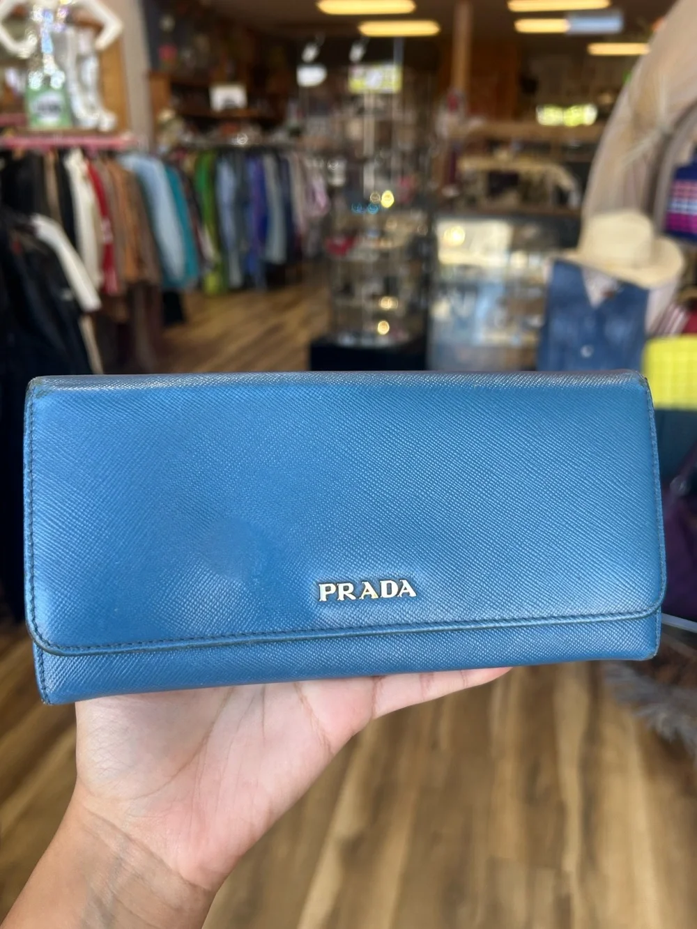 Prada Wallet Saffiano Double in Cobalt